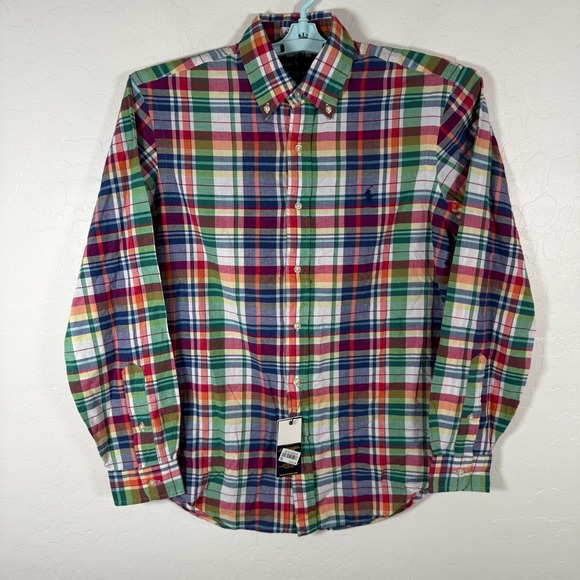 Ralph Lauren Shirt Mens Small Button Down Indian Madras Plaid Long Sleeve New - Picture 1 of 10